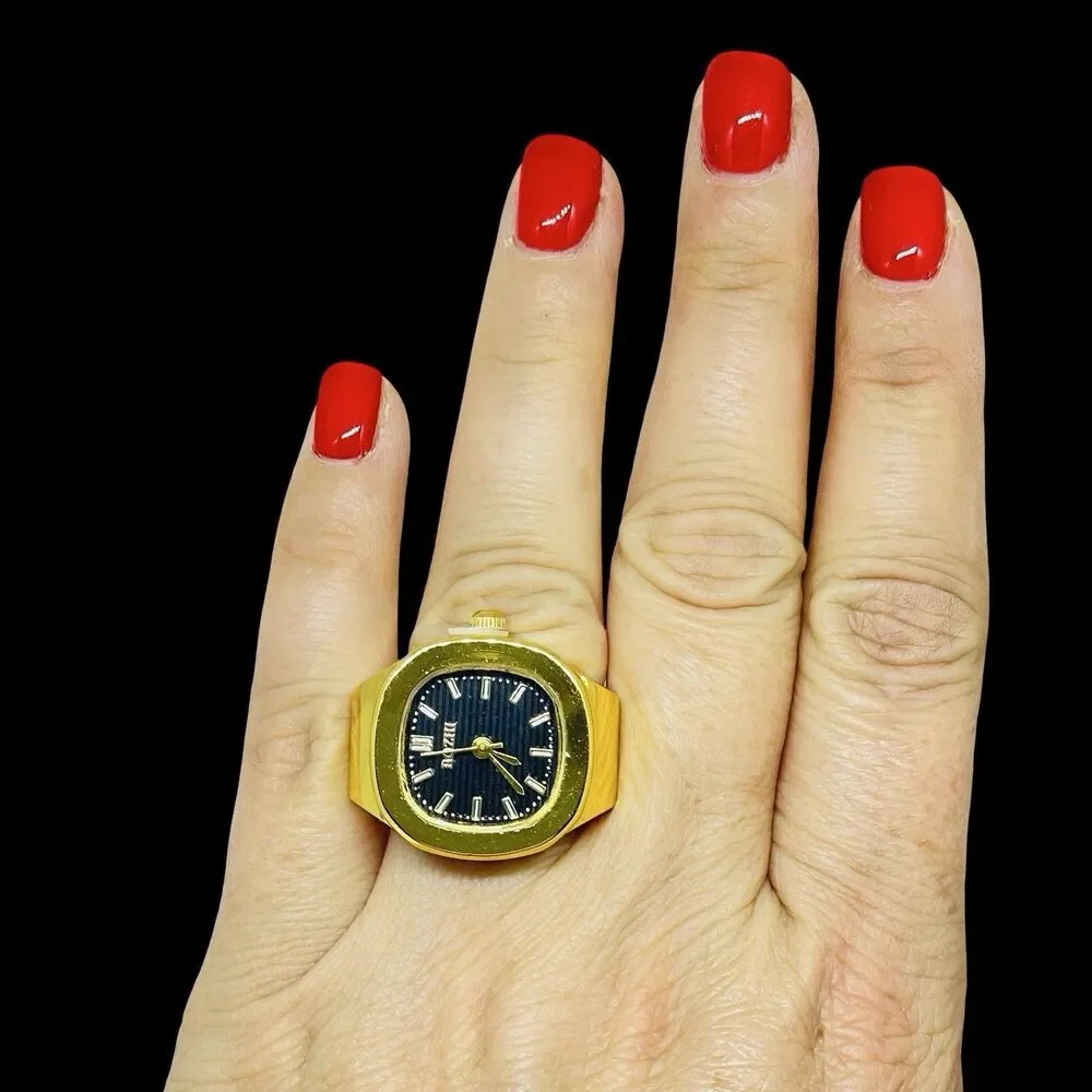 BOZHI Ring Watch Gold Design With Crystals New